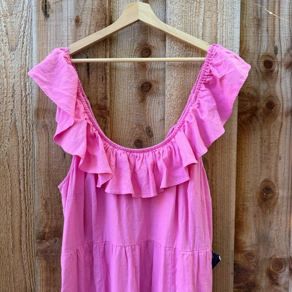 🌿 Hot Pink Off-The-Shoulder Ruffle Linen Midi Dress 🌿🌿 - Picture 5 of 10